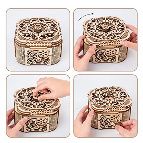 3D DIY Toy Wooden Mechanical Puzzle Jewelry Box Model Building Kits Children Gifts - Thumbnail 2