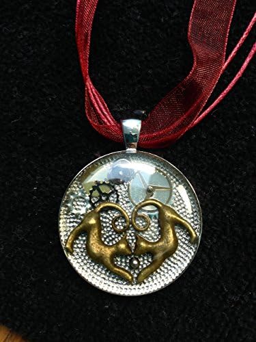 Handmade Steampunk Watch Parts Clock Parts Cat Heart Resin Pendant Silver Bronze Red Necklace 1 1/4"