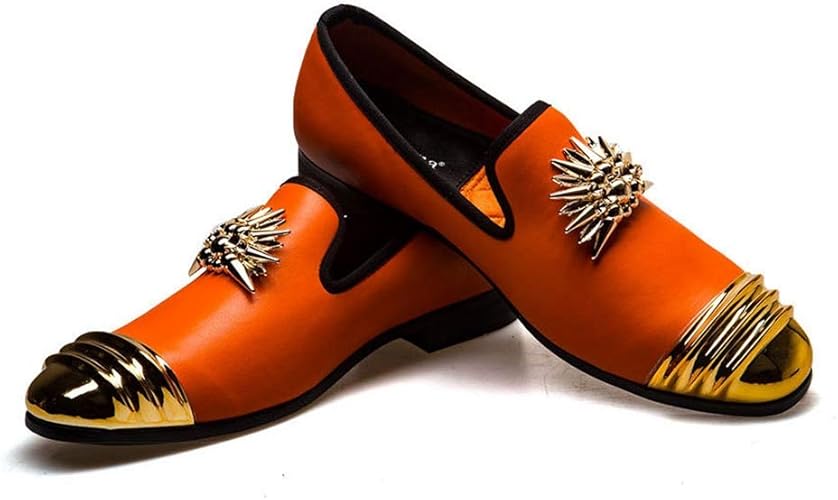 Amazon ジョイジョイ ドレスシューズ メンズ ビジネス オペラシューズ 革靴 リベット ローファー ゴールドつま先 カジュアル 切り替え トレンド 歩きやすい 防滑 宴会用 ウェディング ダンス ヒール 大きいサイズ Joyjoy ジョイジョイ ビジネスシューズ