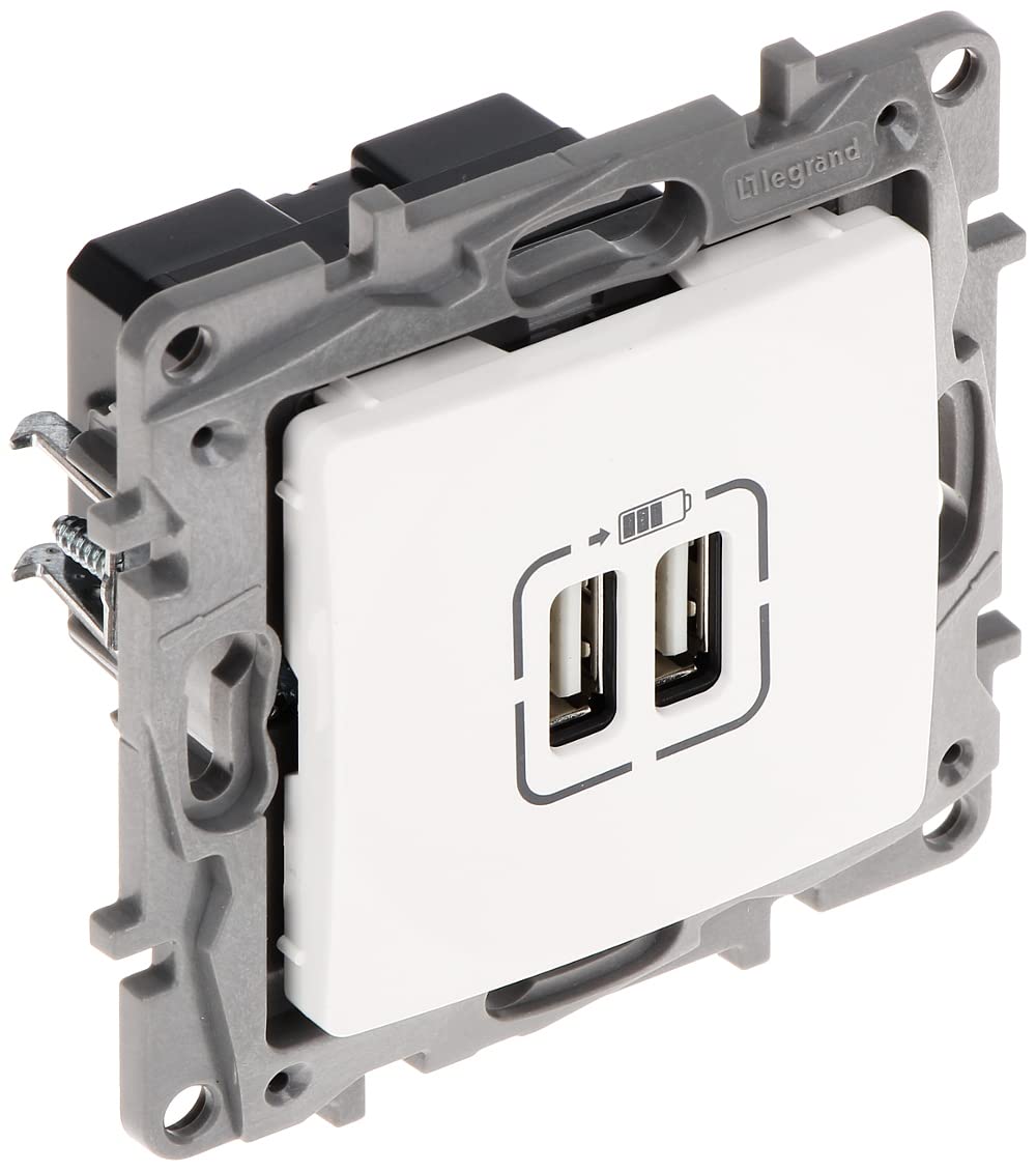 Legrand Niloe 764594 Flush-Mounted Dual USB Ports Socket Charger Electric Plate Socket White with Frame