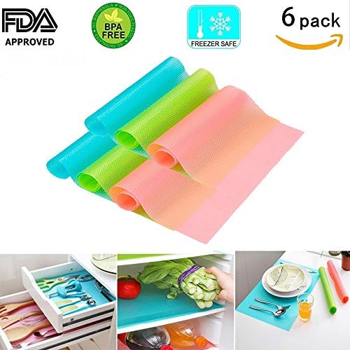Refrigerator Pad Antibacterial Antifouling Mildew Moisture Absorption Base Cushion for Placemats Vegetable Fruits Fresh Pad Cupboard, Can be Cut Fridge Liner Pack of 6 - 17.7"11.4"0.04" (Colorful)