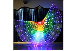 BFYDOAA Belly Dance Wings, Kids LED Glow Light Up Isis Wings with Telescopic Flexible Stick for Stage Festival and Party,57.08 in (Multicolor)