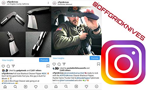 Off-Grid Knives - OG-950XB Cleaver Compact Blackout - Hard Use Legal Carry EDC Folding Knife, Safety Grid-Lock Turns This Folder Into a Fixed Blade, Cryo AUS8 Blade with TiNi, G10, Tip-Up Deep Carry