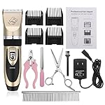 Pet Grooming Clipper Kits ShineMore Low Noise Rechargeable Cordless Quiet Pet Groomer with 4 Comb Attachments and 4 Extra tools for Dogs Cats and Other Family Pets (Black + Gold)