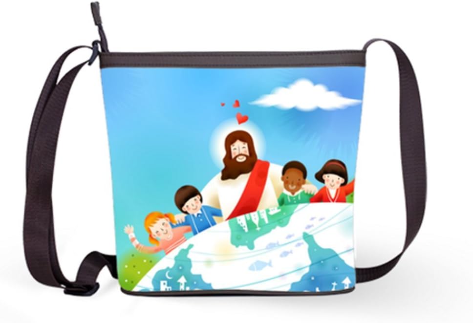 Women's fabric Fashion Shoulder Bags Crossbody Sling Bags with Holy Man Standing between Four Kids Print
