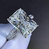 White Gold Plated Silver Engagement Wedding Ring with Large Carat Emerald Cut Cubic Zirconia CZ Oversized 6 Carat 3A Zircon Engagement Cushion Cut Halo Engagement Ring Size 7