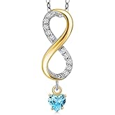 Gem Stone King 925 Silver and 10K Yellow Gold Swiss Blue Topaz and Lab Grown Diamond Pendant Necklace for Women | 0.74 Cttw | Gemstone November Birthstone | Heart Shape 4MM | With 18 Inch Silver Chain