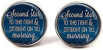 Quote Earrings - Second Star to the right and straight on till morning - Literary Quote Pendant