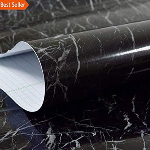 Bathroom Removable Self Adhesive Marble Wallpaper for Kitchen Countertops Peel and Stick Cabinet Shelf Liner Vinyl Contact Paper Marble (Jazz Black, 3m x 40cm)