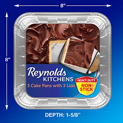 Reynolds Kitchens Aluminum Pans with Lids, Blue, 8x8 Inch, 2 Count