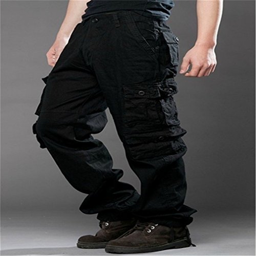 Meolin Men's Cotton Breathable Army Camouflage Cargo Pants Multi Pocket Military Casual Training Pants ,black,32
