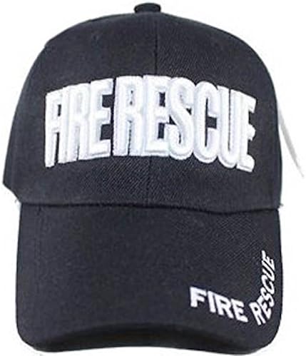Fire Fighter Rescue Hat Baseball Cap Adjustable Embroidered 3D Black Navy