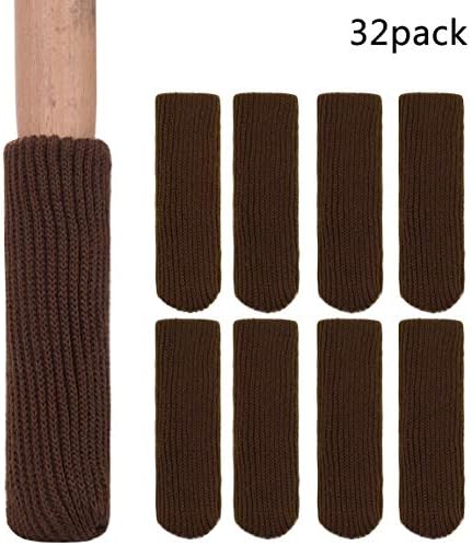 32pcs Chair Socks, Elastic Wood Floor Furniture Polyester Chair Leg Feet Protectors Covers Caps Set, Fit Girth from 4" to 7", Chocolate Brown