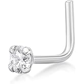 Lavari Jewelers 20 Gauge 0.01 to 0.07 Carat Lab Grown Diamond L-Shaped Nose Stud for Women - 14k White Gold 1.3 to 2.7 (D-E, VVS1-VVS2 to I2-I3, cttw) Nose Ring - 20G Unisex Nostril Piercing Jewelry