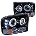 Led Dual Halo Glossy Black Projector Head Lights Made For And Compatible With F-250 1999-2004