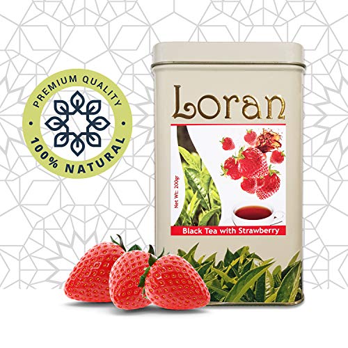 LORAN - Schwarzer Tee mit Erdbeere, Premium Qualität, Ceylon Tee aus Sri Lanka, lose in Dose 200g, Erdbeerstückchen… – Bild 5
