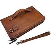 ORIREAL Mens Wristlets Clutch Bag Genuine Leather Wallets Handbag Luxury Purses (Brown)