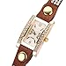 Women's Vintage Square Dial Rhinestone Weave Wrap Leather Bracelet Wrist Watch (Brown)