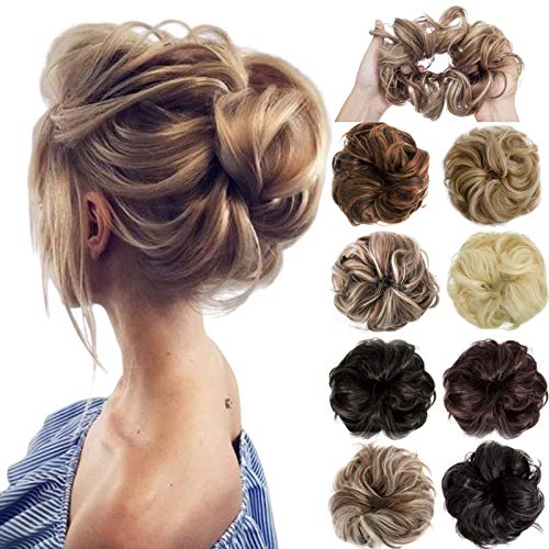 Felendy Messy Hair Bun Extensions Donut Chignons Wedding Hairpiece Thick Curly Wavy Hair Updo for Women Lady Girl Natural Black