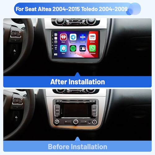 Inefala 4+64G Stereo for Seat Altea 2004-2015 Toledo 2004-2009 Android 15 with Wireless Carplay and Android Auto, 9'' Radio Screen with Bluetooth 32EQ GPS FM/RDS SWC AHD Reverse Camera