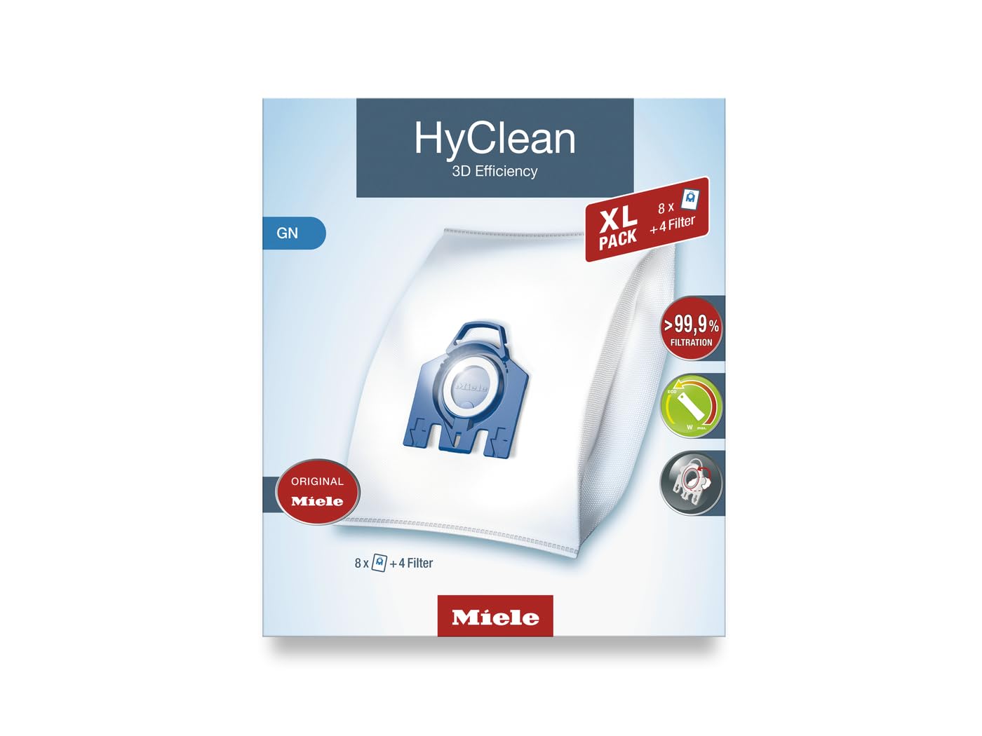 Miele 10455000 XL Pack HyClean 3D GN, Vacuum Cleaner Bags, Reliably Keep Dust inside the Vacuum Cleaner