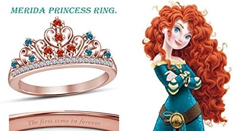 tusakha 14k Rose Gold Plated Disney Princess Multi-Color Round Cut Multi-Stone Merida Princess Crown Tiara Engagement Ring