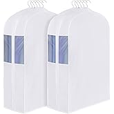 Univivi Premium Cotton Garment Bags for Hanging Clothes, 32 Inch Washable Suit Storage Bags for Closet Storage with Extra Large 10" Gusset & Clear Window - Perfect for Shirts, Short Skirt - 2 Pack