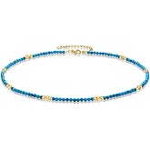 Aleasha Gemstone Beaded Choker Spinel Lapis Lazuli Amethyst Turquoise 14" Necklace for Women Gold Stainless Steel Handmade Strand Boho Jewelry