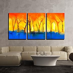 3 Piece Canvas Wall Art - Abstract Colorful Oil Painting Landscape on Canvas - Modern Home Art Stretched and Framed Ready to Hang - 16"x24"x3 Panels