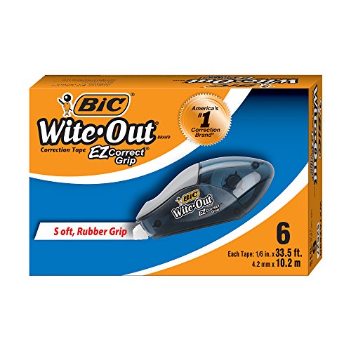 BIC WiteOut Brand EZ Correct Grip Correction Tape, White, 6Count