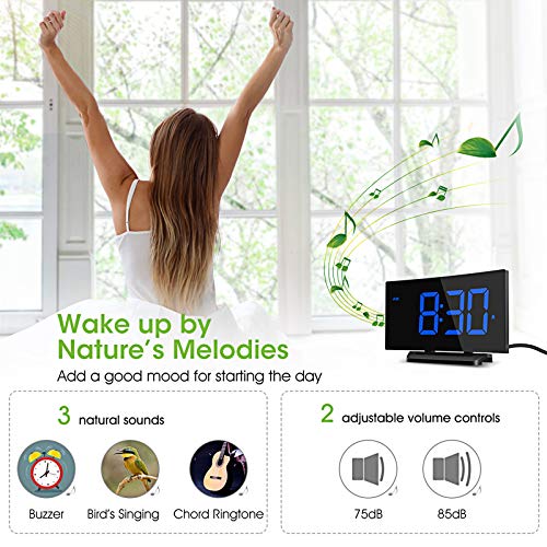 Mpow Digital Alarm Clock, 5'' Curved LED Screen, 6 Brightness, 3 Alarm Sounds, Easy Digital