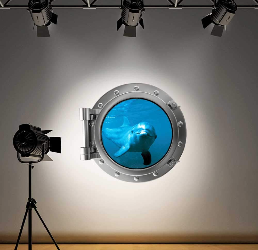 60 Second Makeover Limited Full Colour Dolphin Porthole Wall Sticker Decal Kids Bedroom Decoration Ocean Sea