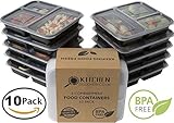 #1 Selling 3 Compartment Food Containers With Lids for Meal Prep (10 Pack) Reusable Bento Lunch Box, Stackable, Food Storage, Microwave and Dishwasher safe! BPA Free Portion Control Container Plates