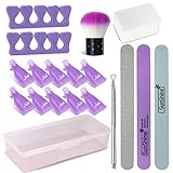 Gel Nail Polish Remover Kit, Nail Polish Remover Tool with Nail Clips, Nail File, Nail Brush, Triangle Cuticle Peeler Scraper, Finger Separators, Lint Free Nail Wipes for Gel (Purple)