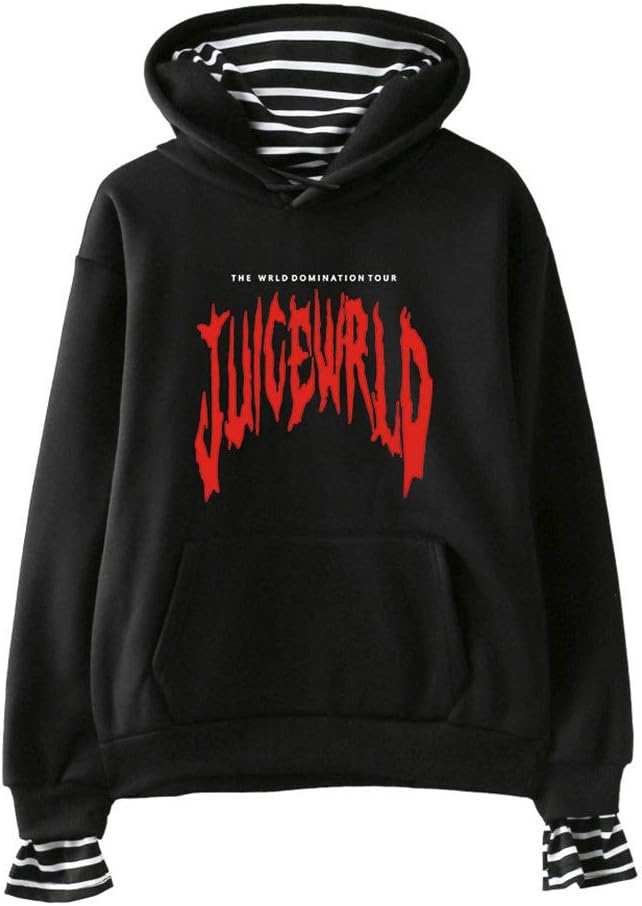 Juice Wrld Fake Two-Piece Hooded Sweatshirt Rapper Hip Hop Hoodie Pullover Blouse Tops