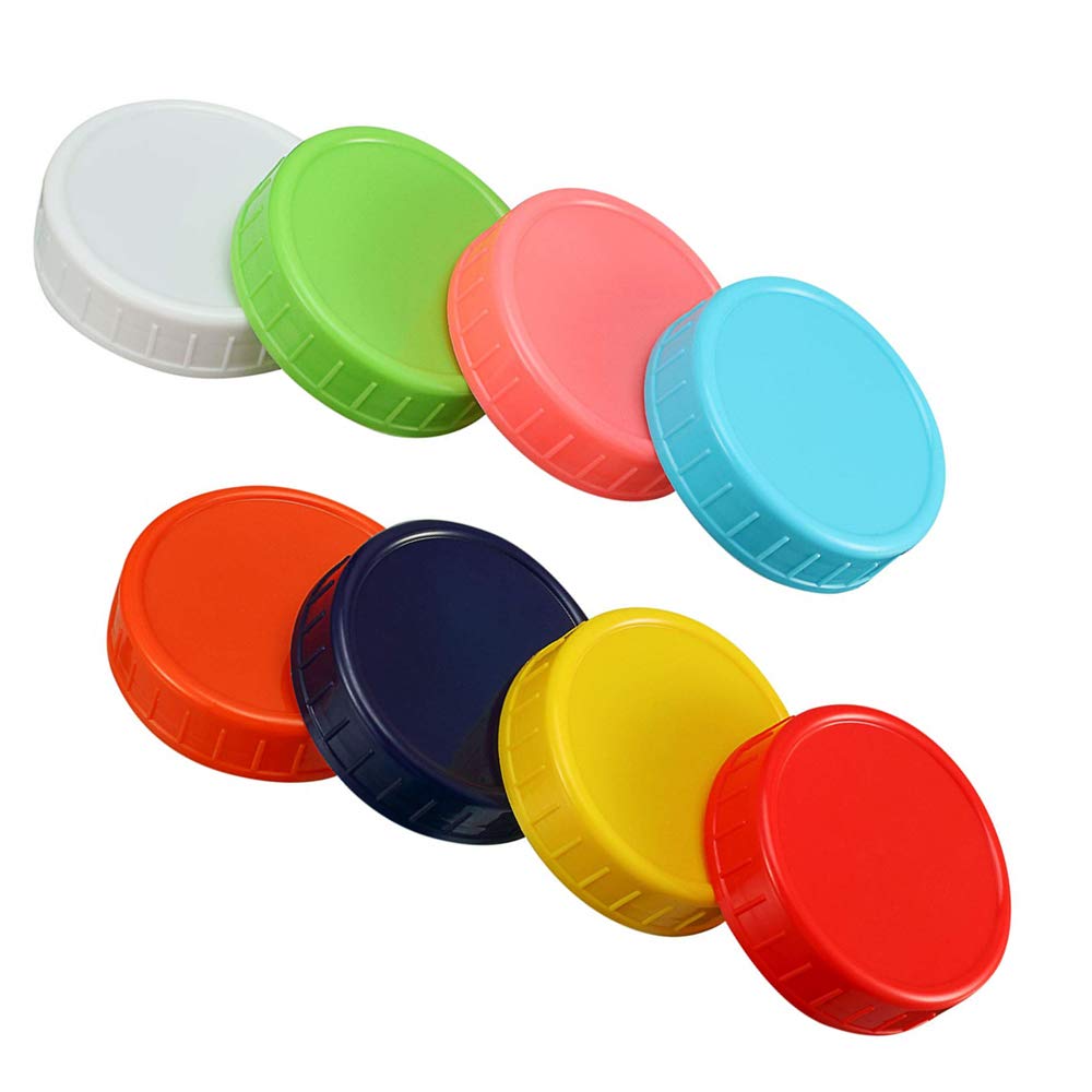 RuishiLinh 8 Pcs Colored Plastic Mason Jar Lids - 70 mm Regular Mouth Canning Jar Lids with Anti-Scratch Surface