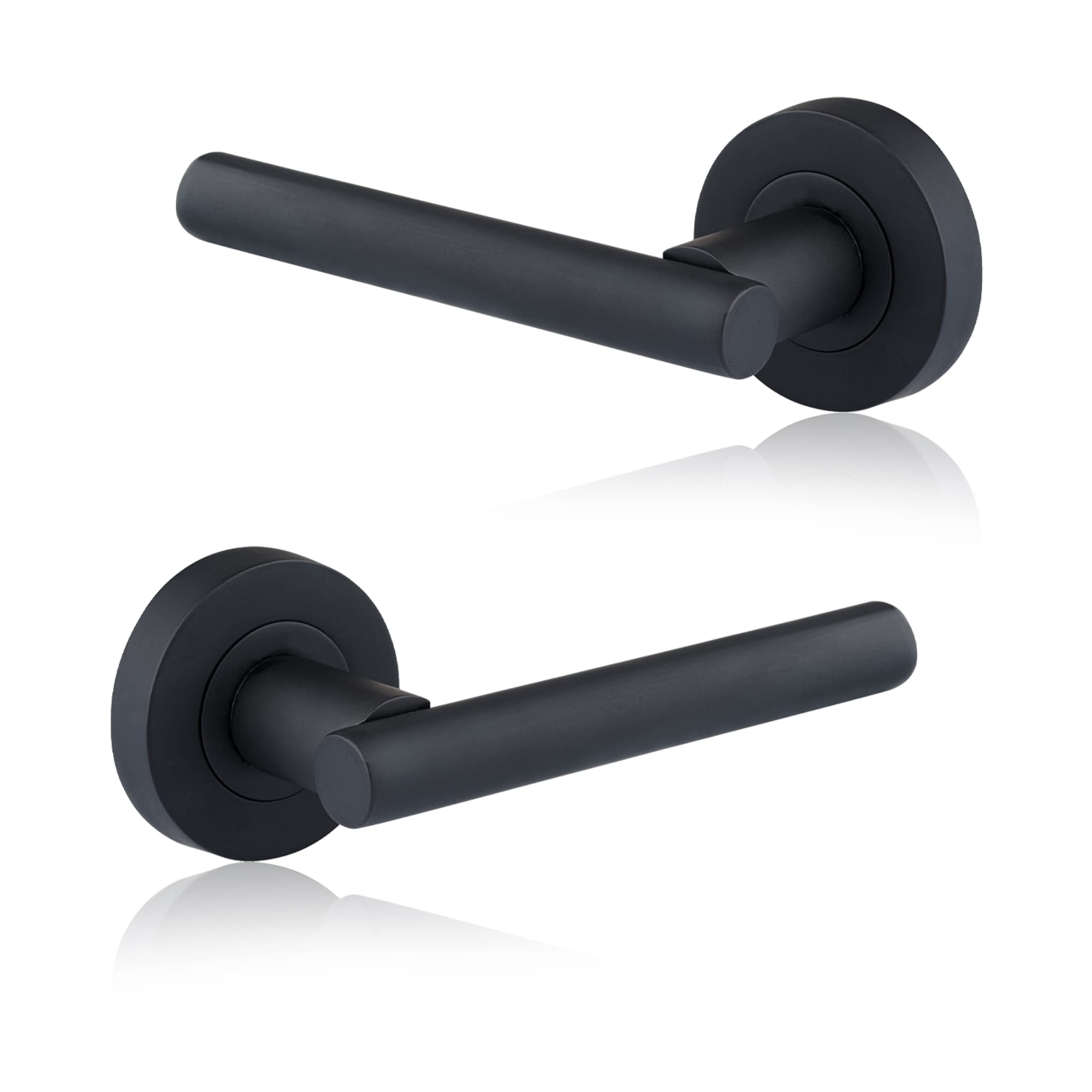 XFORT Matt Black Liberty Lever On Rose Door Handles, T-bar Lever Latch Rose Door Handle, Door Handle Set for Internal Wooden Doors (1 Pair)