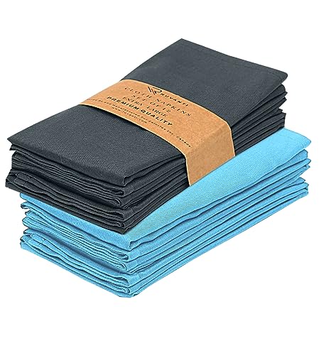 Ruvanti Cloth Napkins 12 Pack 18X18 Inch Dinner Table Napkins, Soft, Comfortable Cotton Enrich, Teal & Dark Grey Napkin, Reusable Linen Napkins for Christmas, Dinner, Weddings, Bar, Cocktail Party.