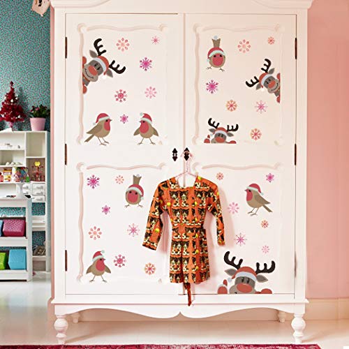 TOARTi Reindeer Wall Decal with Birds Snowflake Wall Decal ï¼ŒChristmas Sticker for Car Decorationï¼ŒWindow Cling Decalï¼ŒChristmas Home Decals (29 pcs)