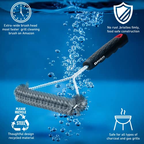 DALLEAN Grill Brush for Outdoor Grill Grill Cleaning Brush Grill Cleaner Grill Cleaning Tools Grill Cleaner Quick and Easy Scrubbing on All Grates 12 Inch Rubber Handle 3 Sided Grill Brush, N Red