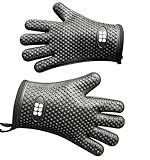 Heat Resistant BBQ Cooking Gloves - Plus Grill Brush & eBook of BBQ Recipes. Grill Gloves with Soft Inner Lining - Providing Comfortable Hand Protection - Food Safe & FDA Approved