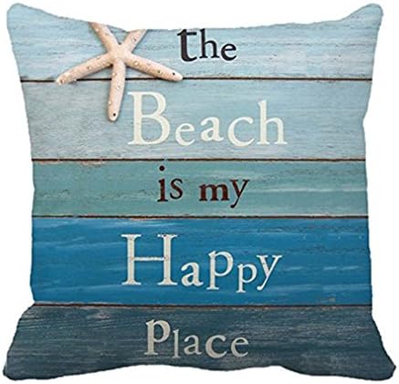 PSDWETS Summer Style Beach Decor the Beach is my Happy Place Starfish Pillow Covers Cotton Linen Throw Pillow Case Cushion Cover 18 X 18