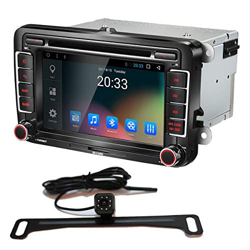 Amaseaudio Upgrade 2 Din Car DVD Stereo Player 7 inch Android 7.1 GPS Navigation System with Backup Camera License Plate for VW Golf Polo Passat CC Tiguan Jetta Seat Skoda