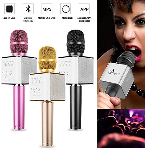 Portable Wireless Bluetooth Karaoke Microphone , Q9 ( Q7 Enhanced ) with 2600mAh Battery Mini KTV Player 2 in 1 Home Karaoke Player Full Metal Bluetooth Speaker Handheld Portable Mic Microphone Mike Support for IOS Andriod System iPad iTouch Celulares Smartphones (OTG) PCs / Notebooks / Tablets, for Recording Singing Family K Song Karaoke KTV Outdoor Travel Gathering Wedding Seminars Meeting Stages (Black)