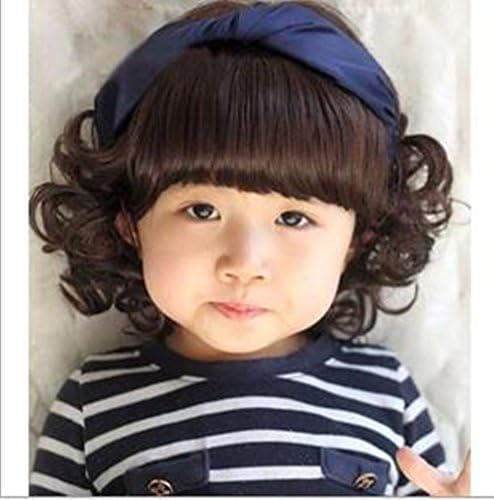 Child Cosplay Wig Curly Hair Lovely Bang Wig for Kids (Light Brown for 1-4 Years Old Kids)