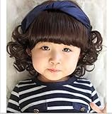 Child Cosplay Wig Curly Hair Lovely Bang Wig for Kids (Black Wig for 1-4 Years Old Kids)