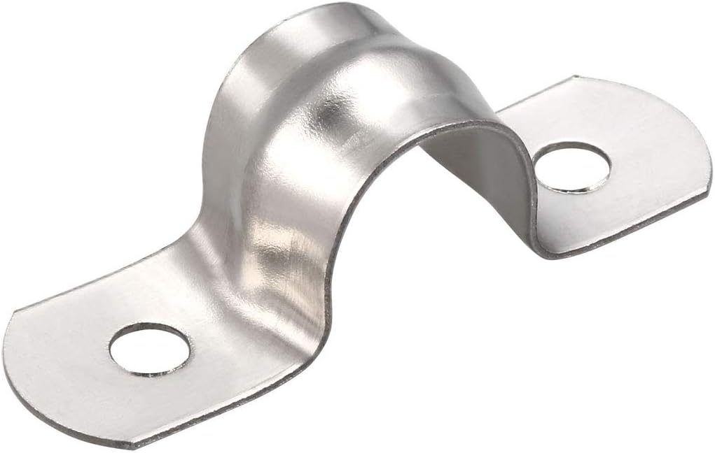 sourcing map 12mm(0.5") Rigid Pipe Strap, 2 Holes 304 Stainless Steel Tension Tube Clip Clamp 10pcs, Silver