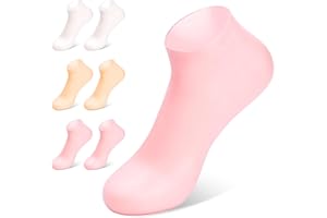 MoyRetty 3 Pairs Silicone Moisturizing Socks, Softening Dry Cracked Feet Rough Skins & Anti Slip Aloe Socks, for Dry Cracked Feet Women, Calluses, Spa Gel Socks Foot Care - Pink & White&Brown