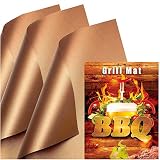 SKYBD Copper Grill Mat (Set of 3) Non-Stick BBQ Grill &Baking Mats for Gas, Charcoal, Electric Grill Sheet - Reusable and Easy to Clean- 15.75 x 13 Inch