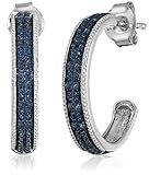 Sterling Silver Blue Diamond Half Hoop Earrings (0.75